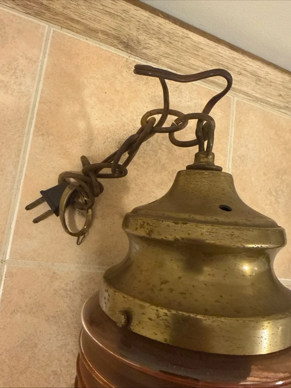 Vintage Brass Nautical Red Glass Electric Hanging Pendant Lamp